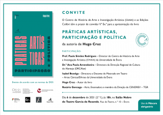 Apresentação do livro «Práticas Artísticas, Participação e Política»,  de Hugo Cruz